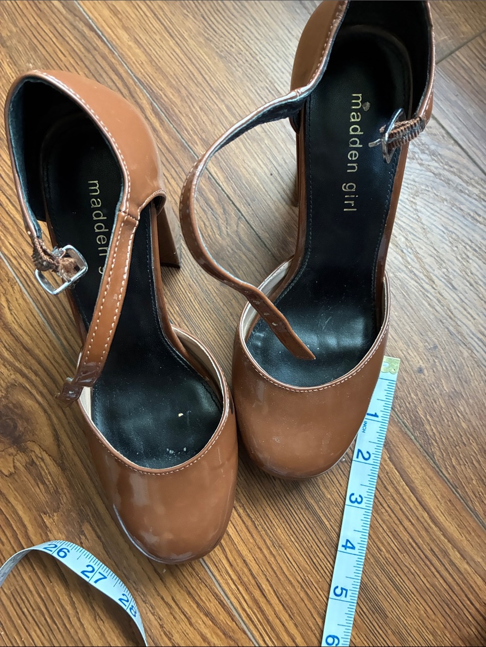 Madden Girl Tan Patent Mary Jane Platform Heels - Picture 5 of 7